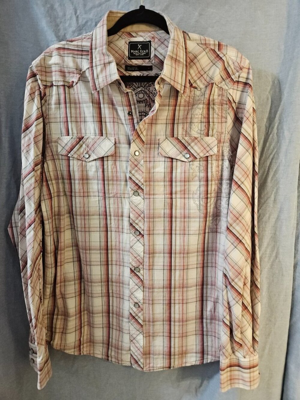 Marc Ecko Cotton Long Sleeve Western Plaid Snap Button Shirt - Medium